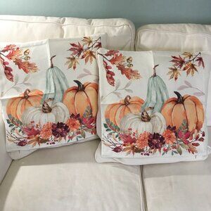 Fallen Leaves Pumpkin Pillow Covers NWOT Size 18"x18" Set of 2